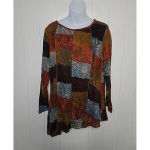 Womens Top Large Boho Hippie Rustic Artsy Asymmetrical Stretch Fall New